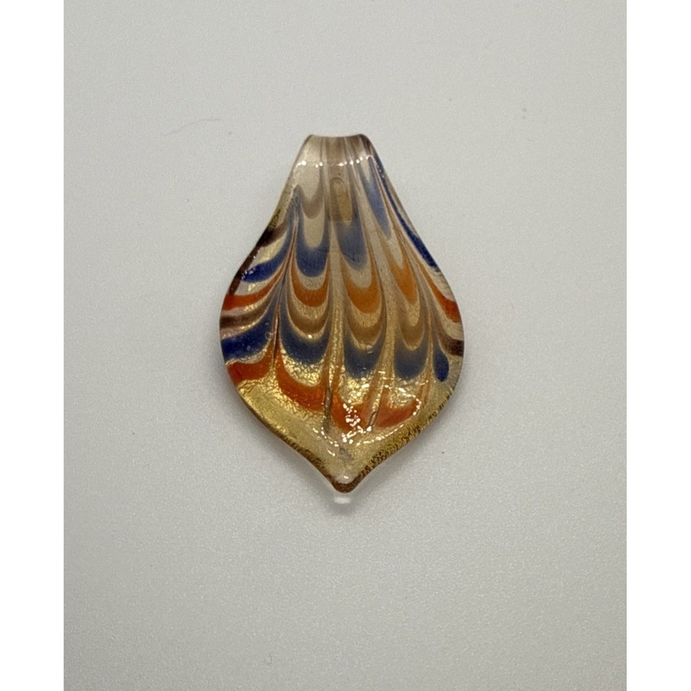 Vintage Handmade Art Glass Pendant Gold Aventurine Blue Orange Swirl Leaf